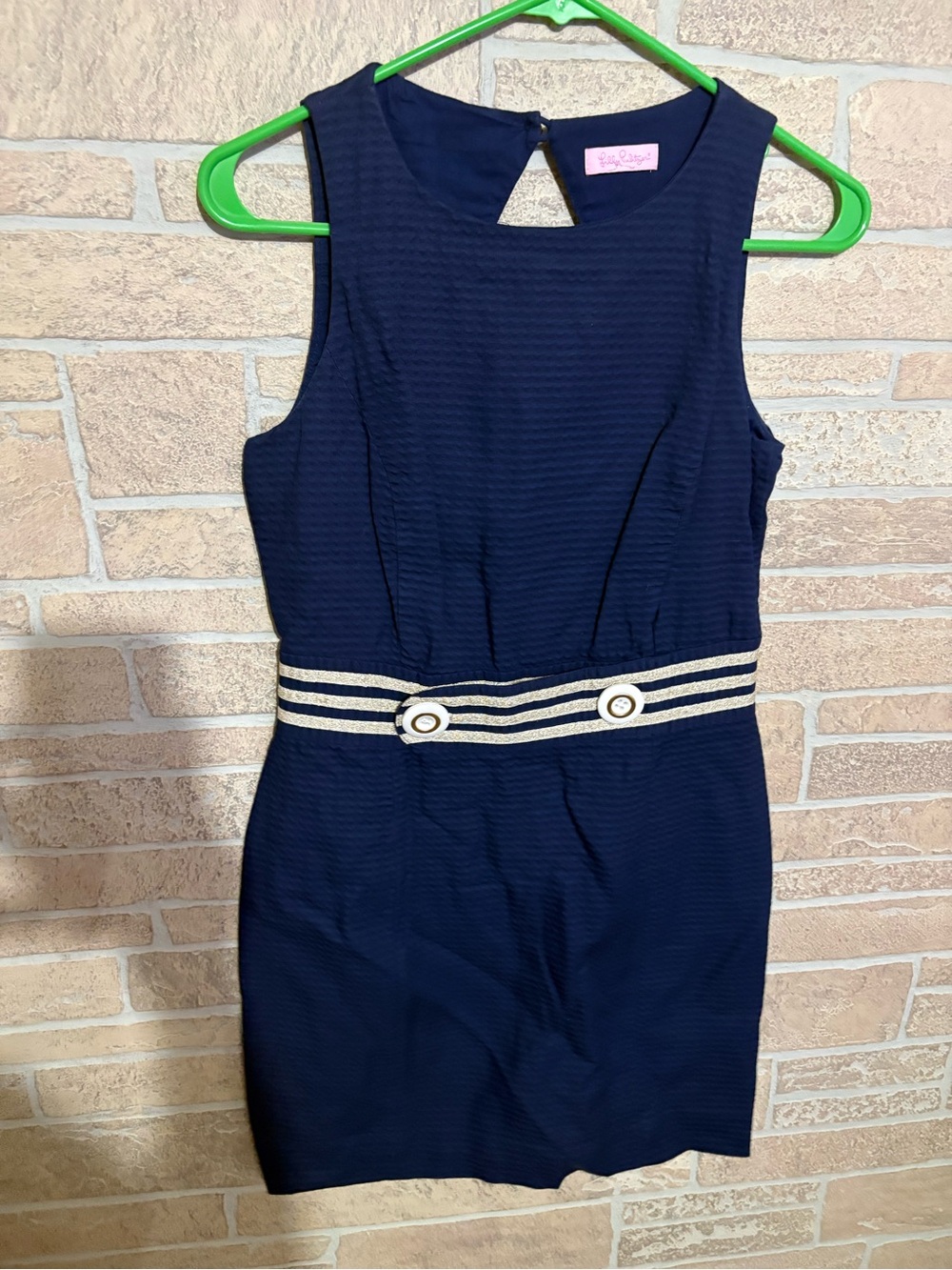 Lilly Pulitzer Navy Sleeveless Belted Dress with Gold-Trim Buttons